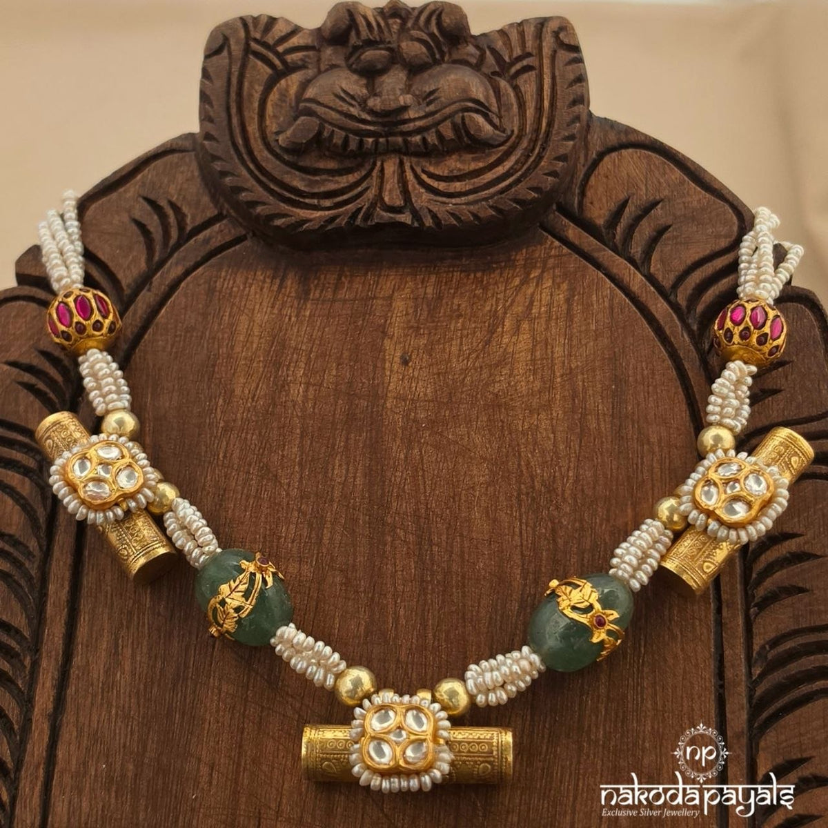Jade Kundan Pearly Neckpiece (Gn11056)
