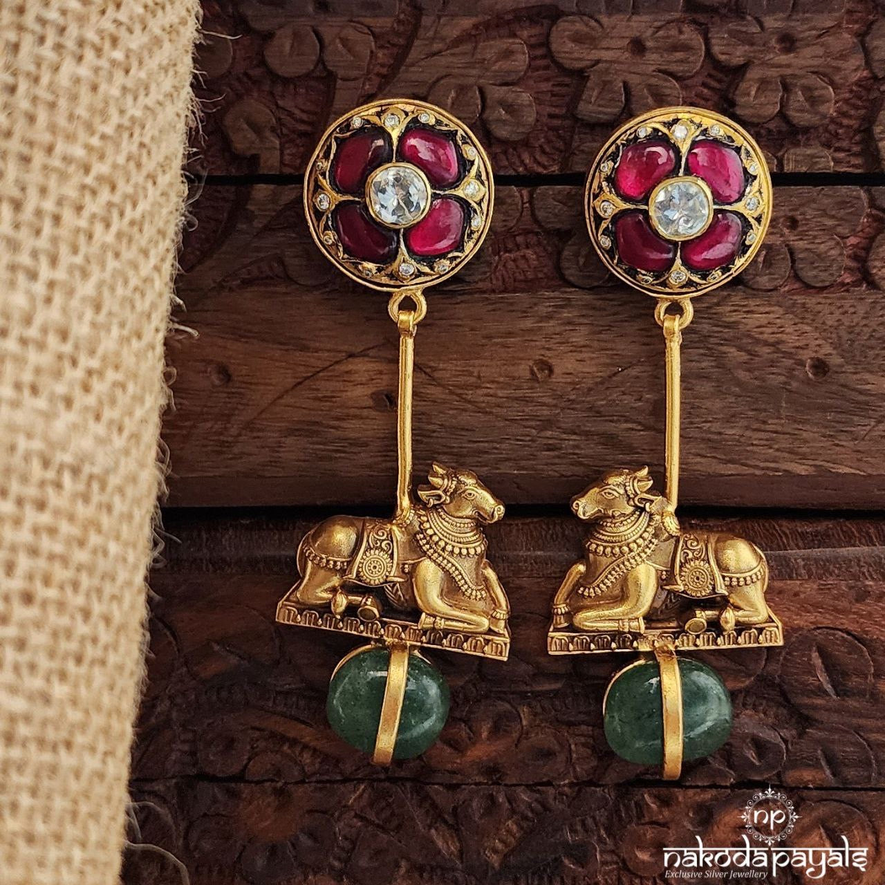 Pink Floral Nandi Kundan Earrings (Ge9809)