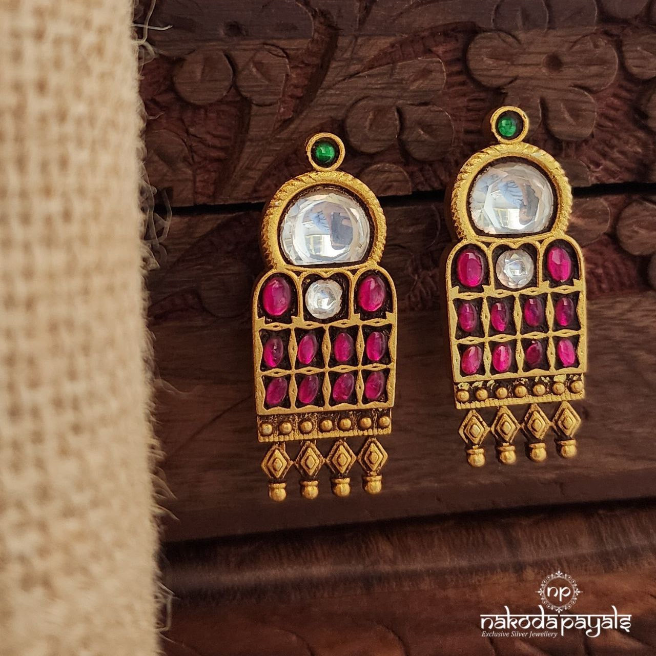 Sparkling Pink Kundan Earrings (Ge9804)