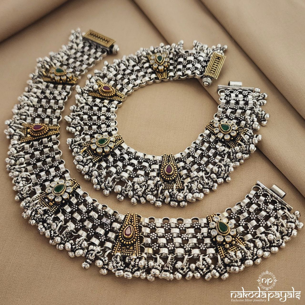 Graceful Ball Drops Dual Tone Anklets (A5788)