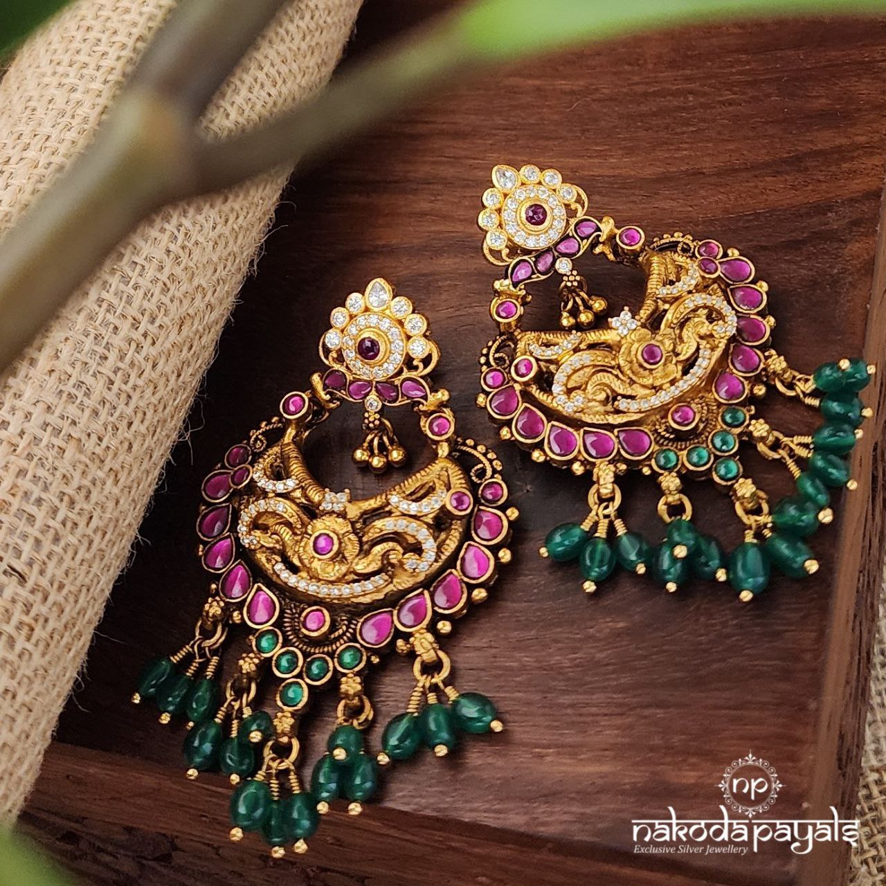 Graceful Green Drops Chandbali (Ge8187)