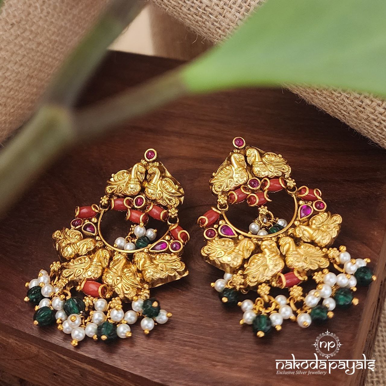 Coral Peacock Pearly Chandbali (Ge8193)