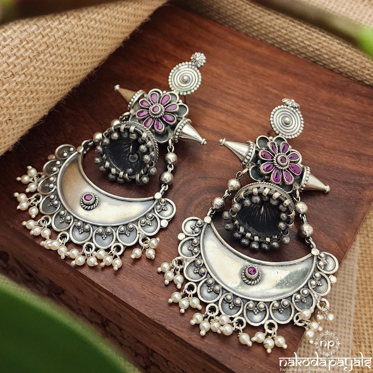Pink Floral Jhumka Chandbali (C8192)