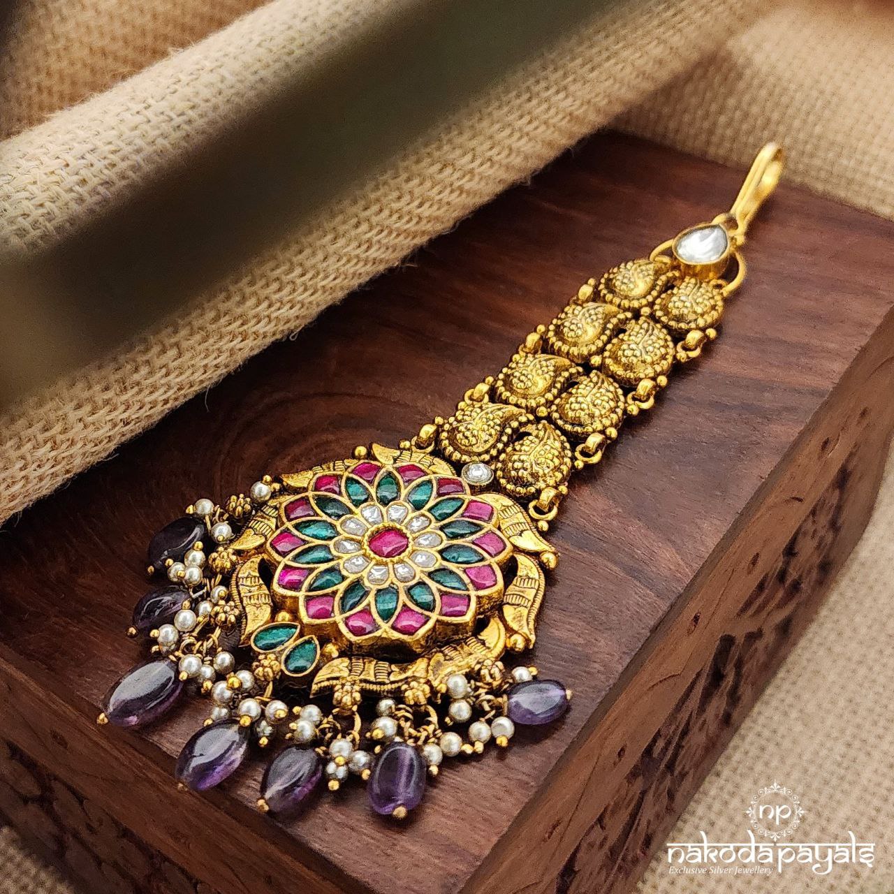 Amethyst Drops Kundan Maang Tika (Gm0882)