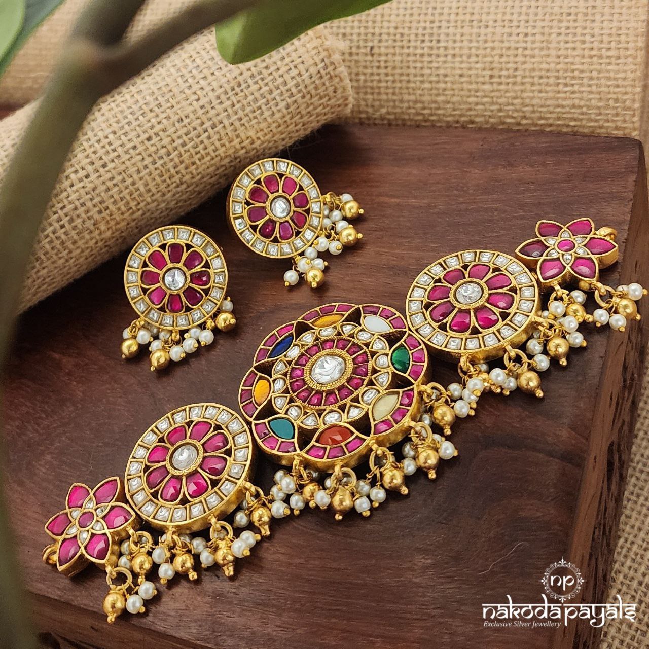 Multicoloured Kundan Choker With Earrings (Gn8018)