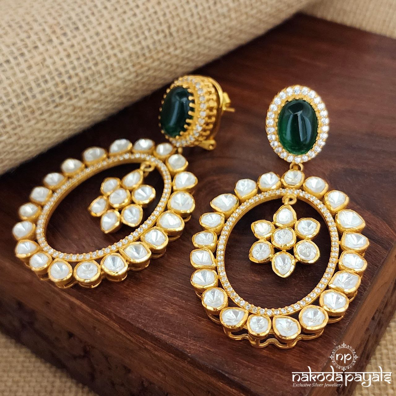 Grand Green Moissanite Chandbali (Ge8238)