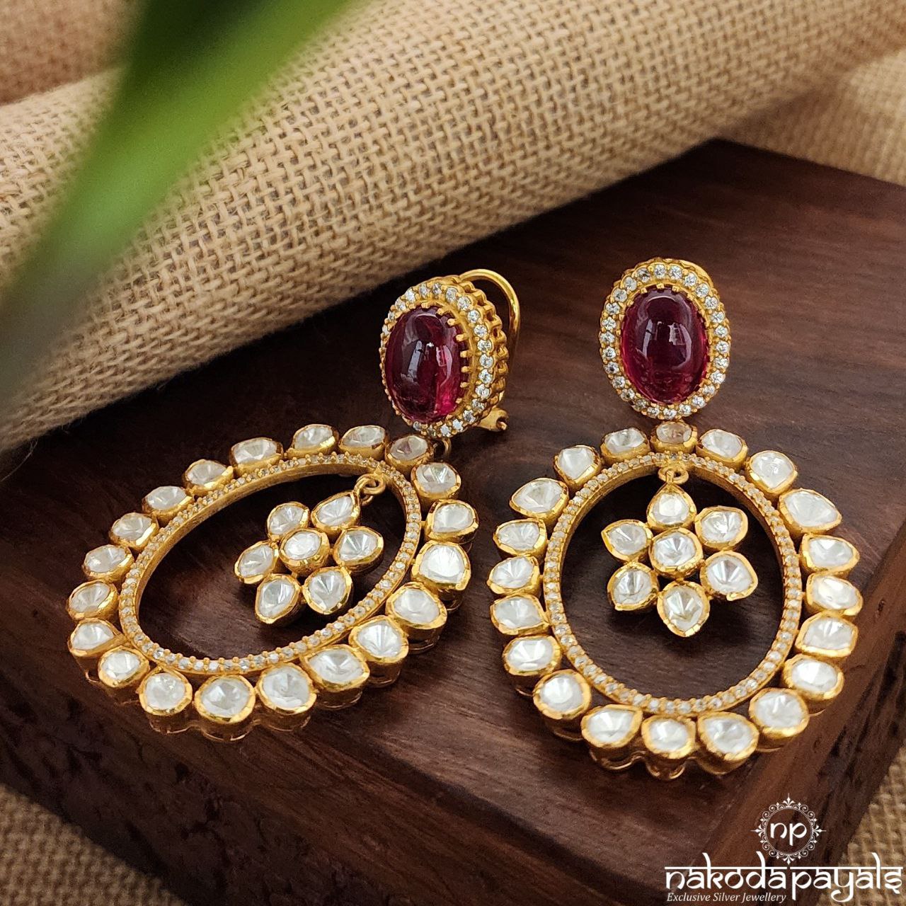 Ravishing Ruby Moissanite Chandbali (Ge8239)