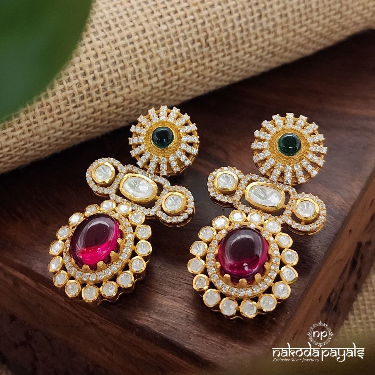 Alluring Ruby Drop Moissanite Earrings (Ge8244)