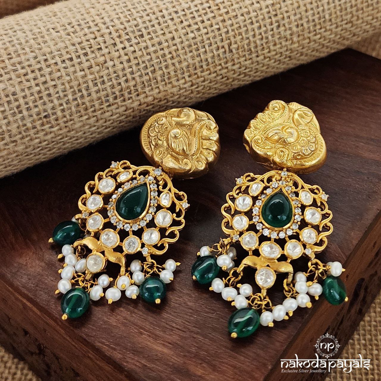 Gracious Green Drops Moissanite Chandbali (Ge8249)