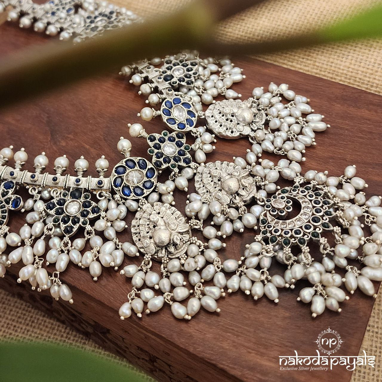 Royal Blue Peacock Guttapusalu Neckpiece (N10034)