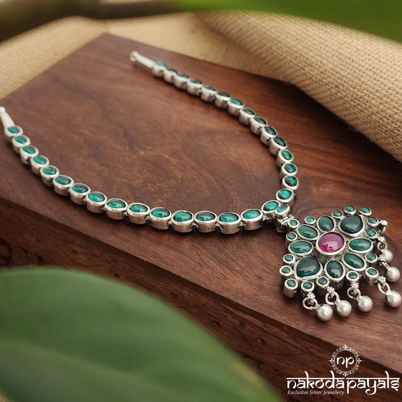Green Pink Floral Reversible Neckpiece (N10055)