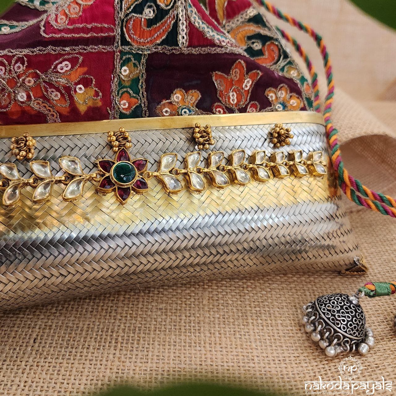 Traditional Colorful Floral Kundan Potli Bag (Esa187)