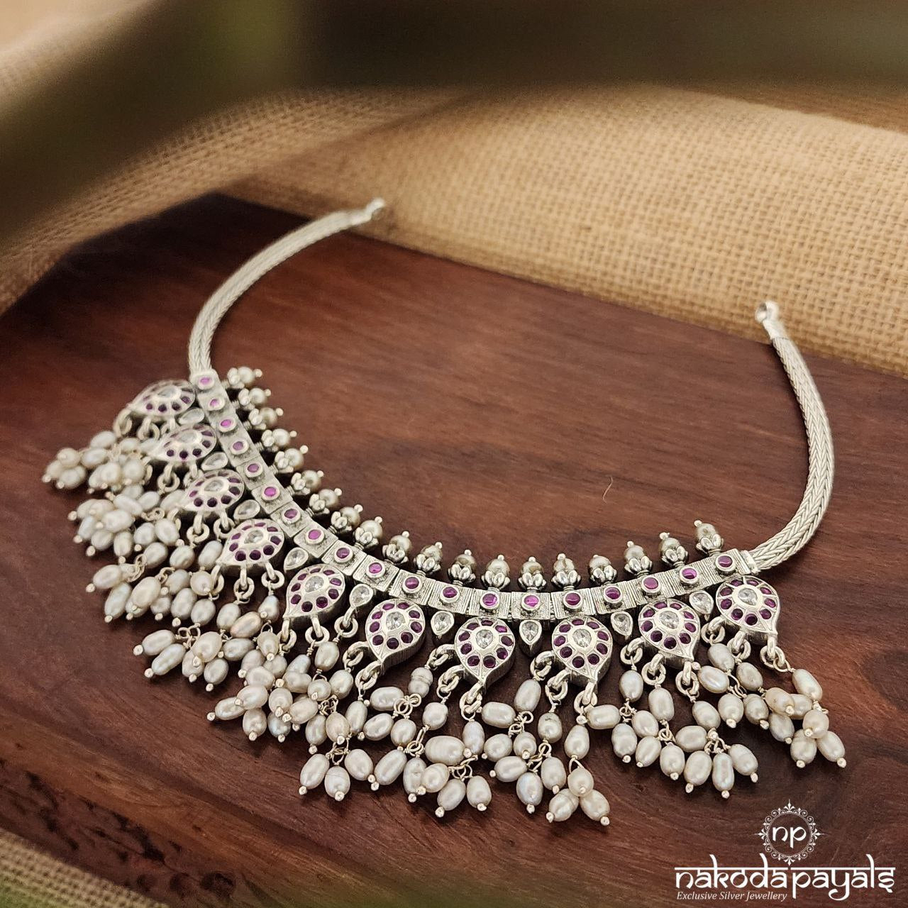 Pink Leaf Guttapusalu Neckpiece (N10066)