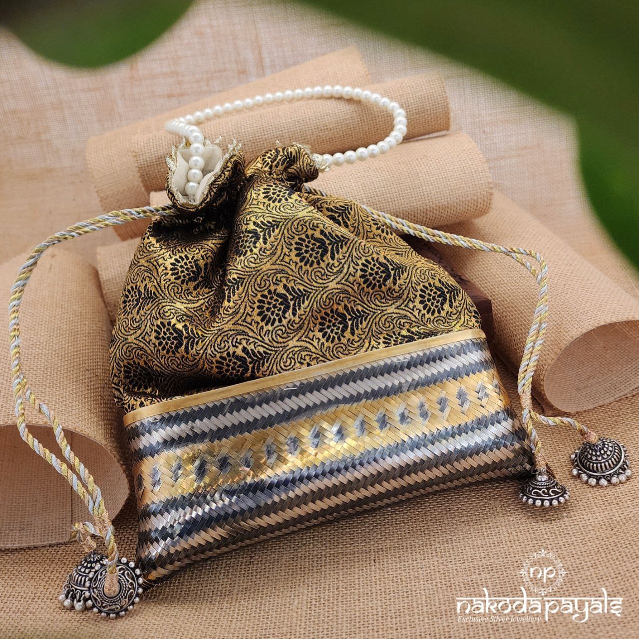 Mystical Golden Marcasite Dual Tone Potli Bag (Esa194)