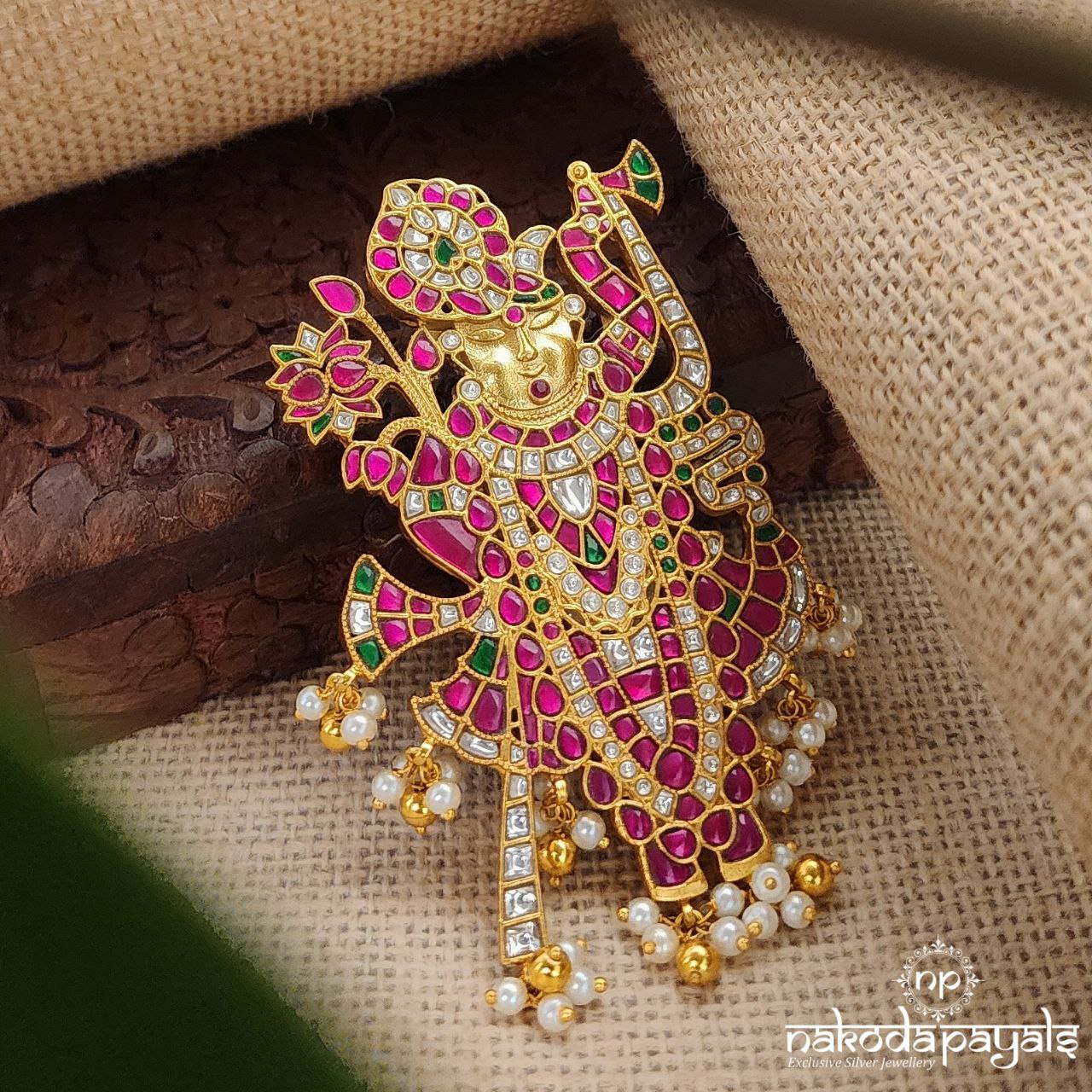 Shreenathji Pearl Drops Kundan Pendant (Gp1827)