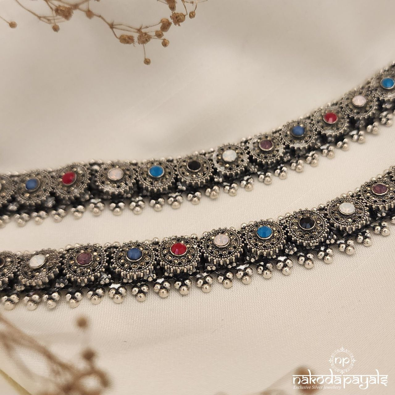 Multicoloured Floral Marcasite Anklets (A5938)