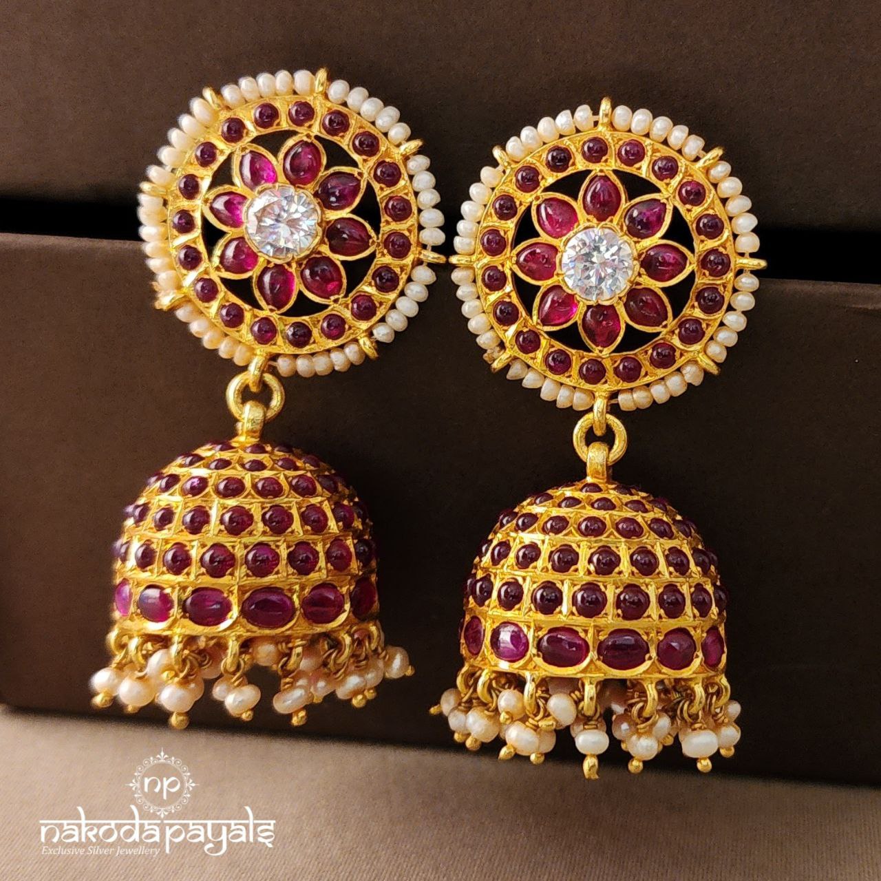 Red Floral Jhumka (Ge5401)