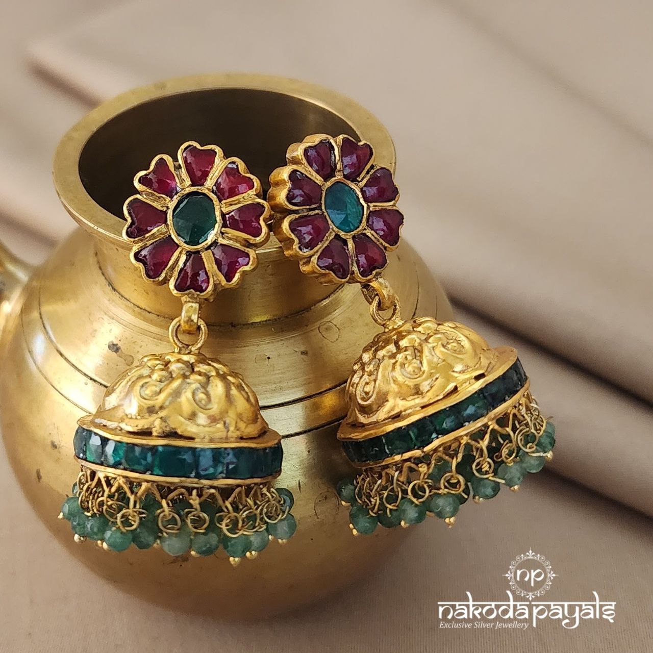 Red Flower Kundan Jhumka (Ge5520)