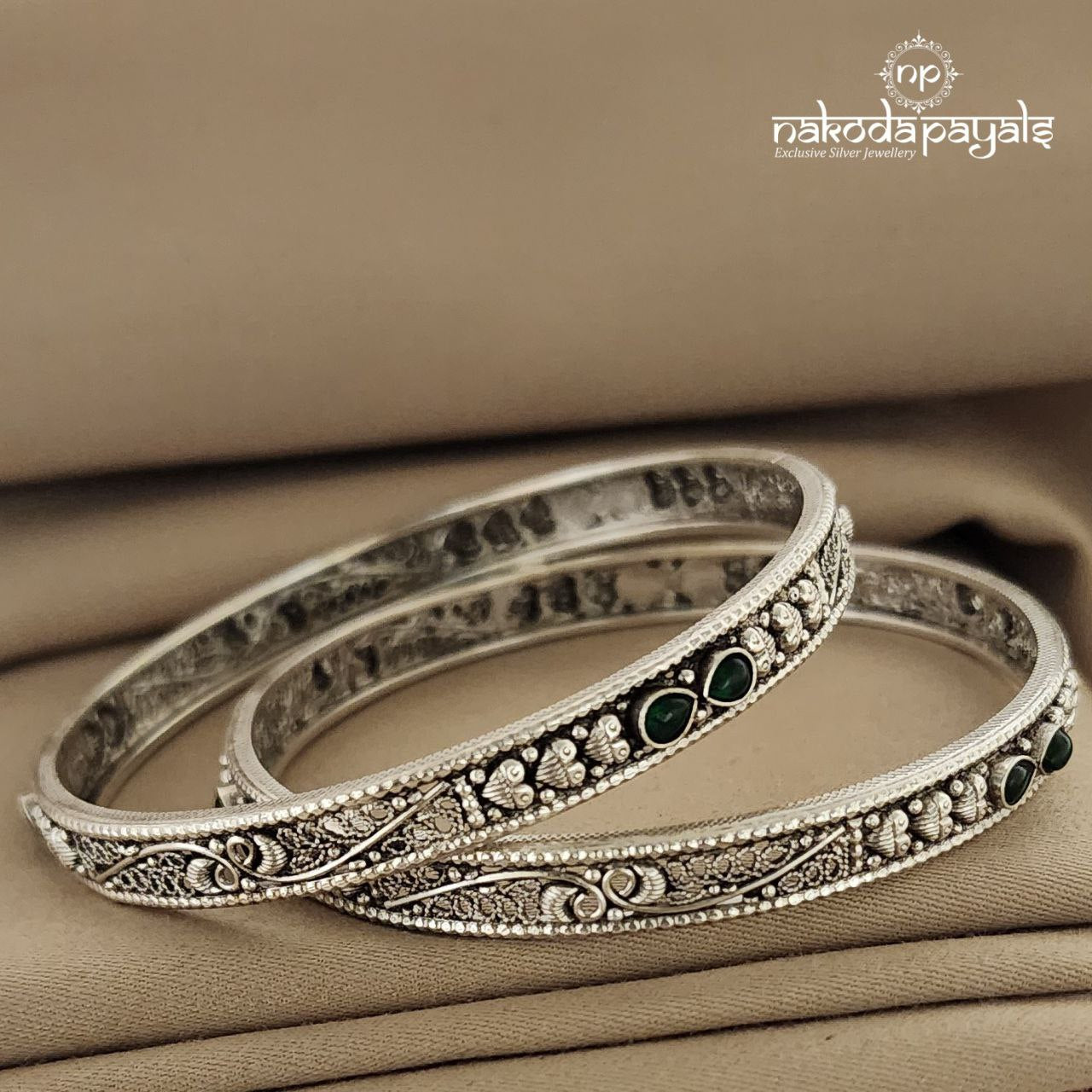 Green Heart Bangle Pair (K3949)- 2.8