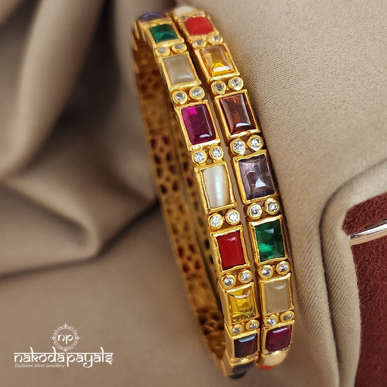 Rectangular Navarathna Bangle Pair (GK2263)