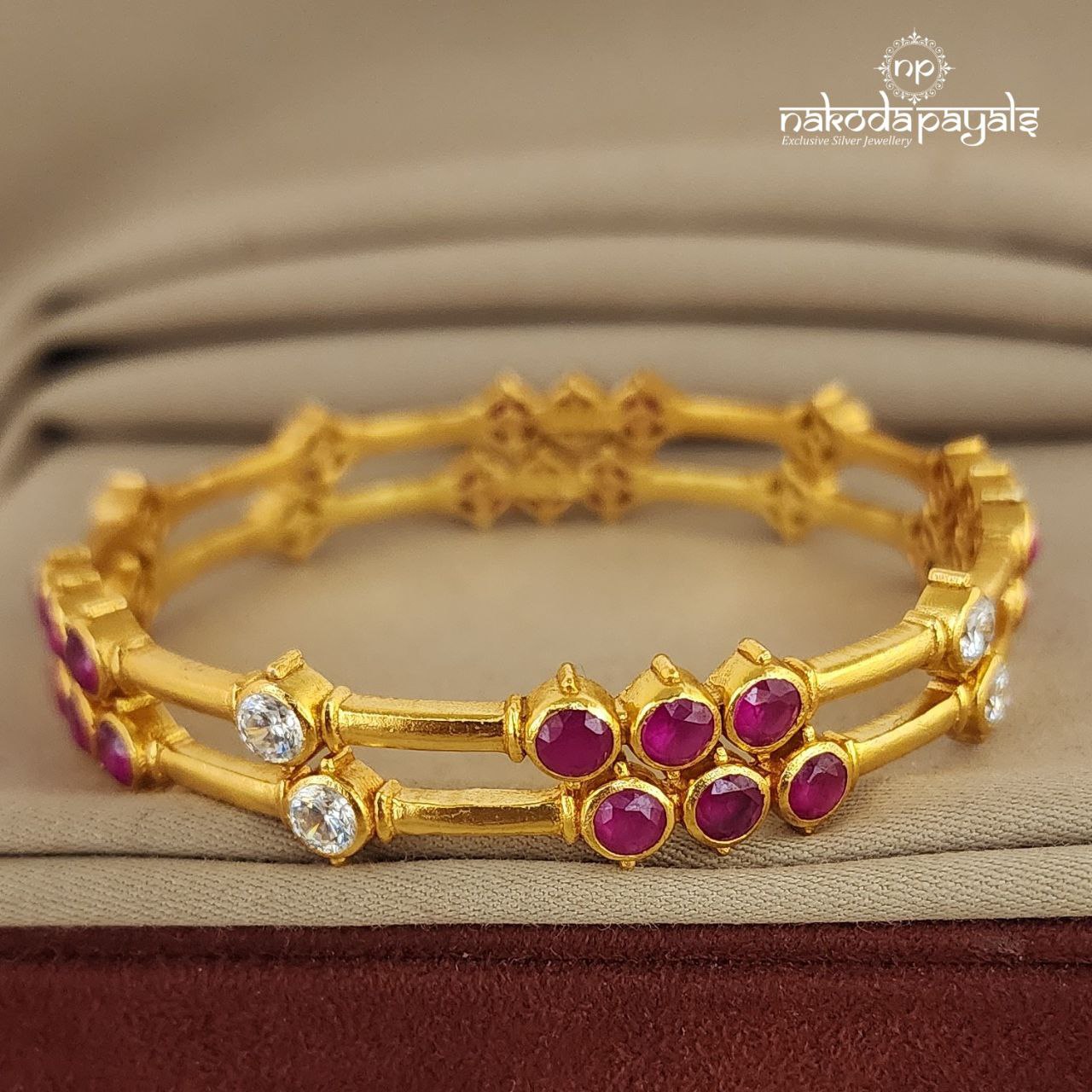 Ruby Cutstone Bangle Pair (GK2267)