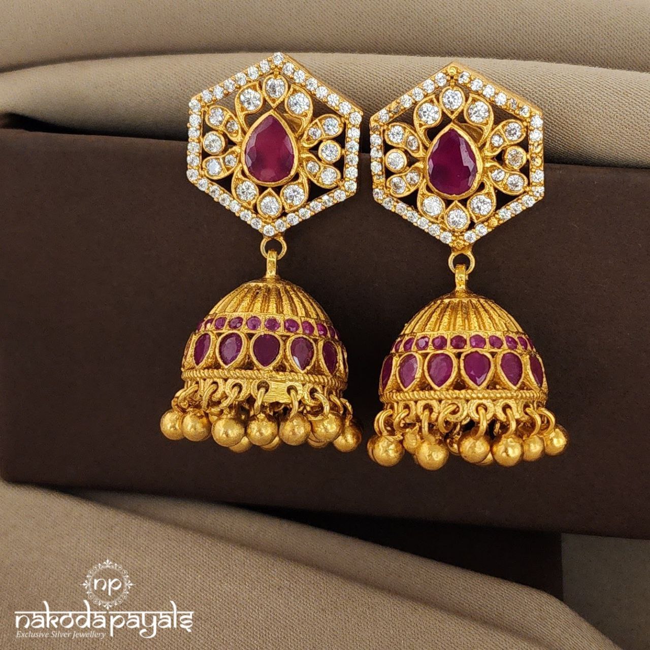 Hexagonal Ruby Jhumka (Ge5565)