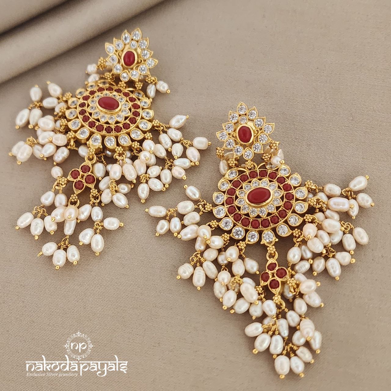 Coral Grand Guttapusalu Earrings (Ge5740)