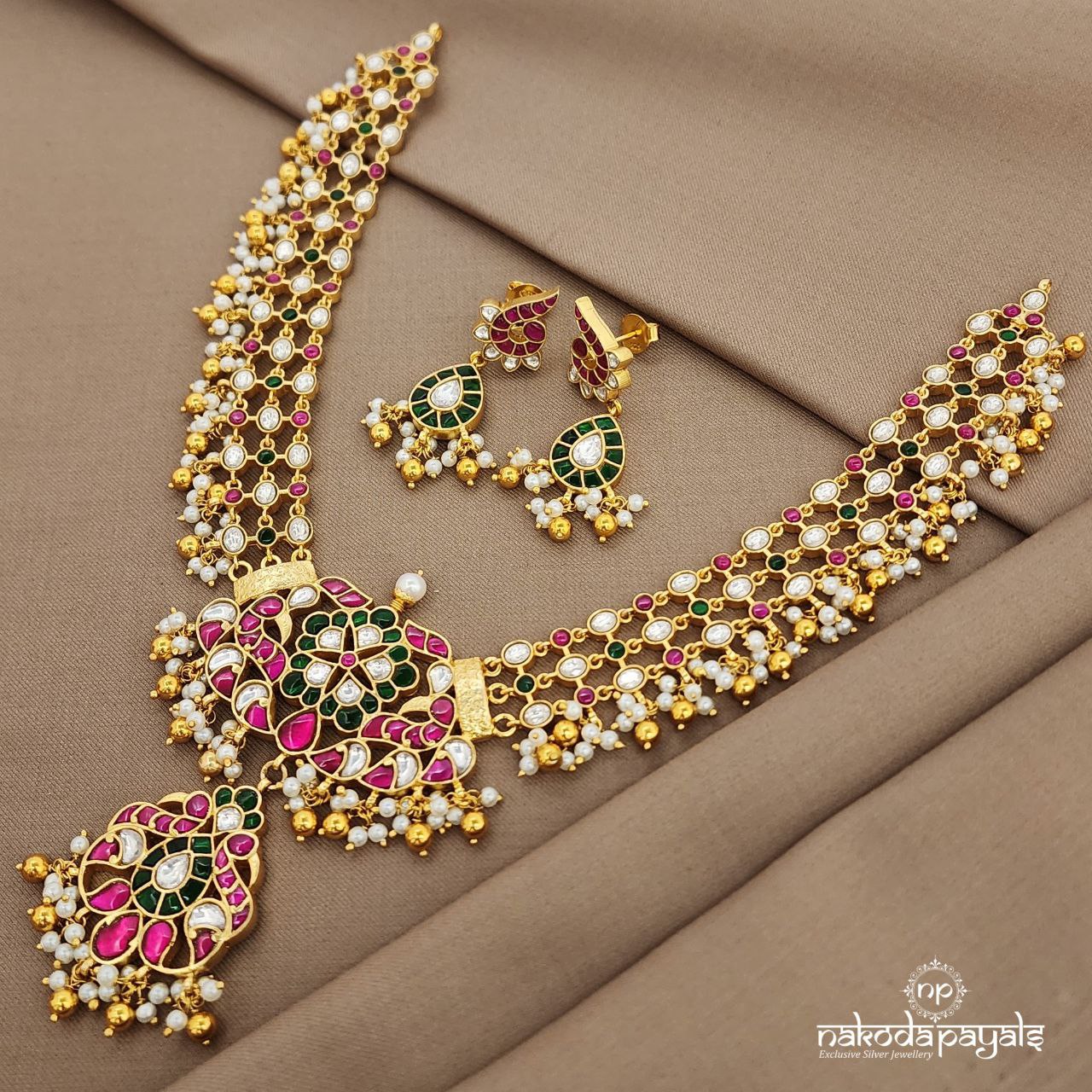 MultiColor Kundan Neckpiece With Earrings (Gn9102)