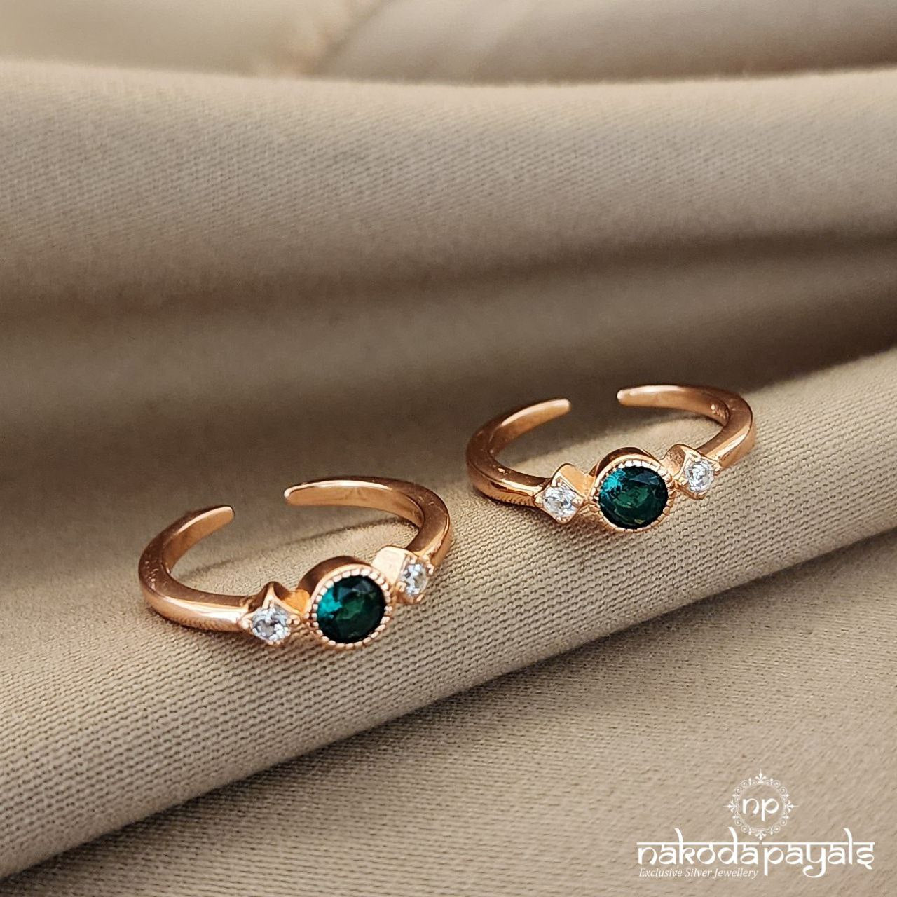 Rose Gold Green Rounded Toerings (T4216)