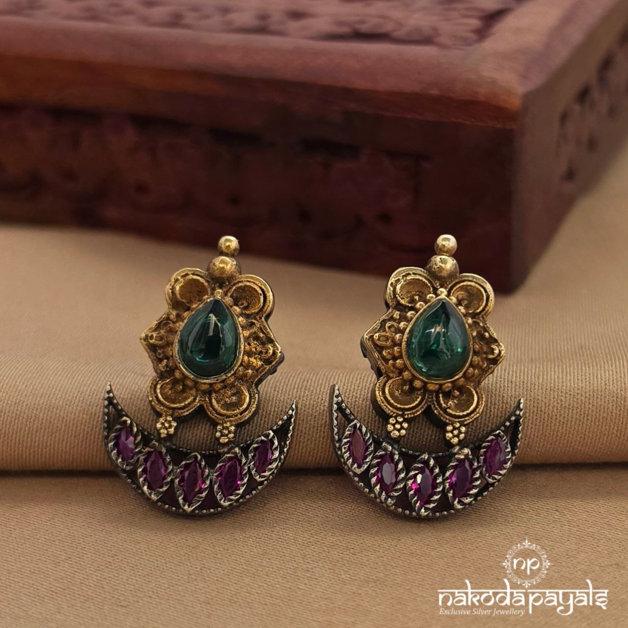 Dual Tone Half Moon Studs (S9704)
