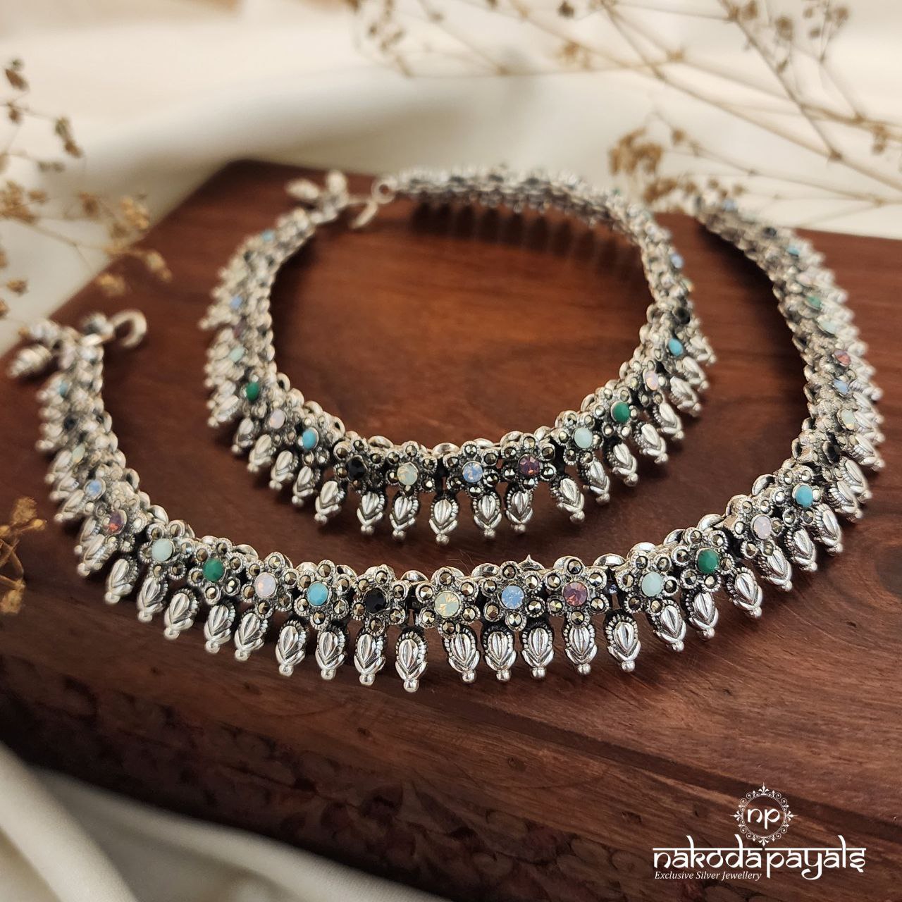 Floral Whirl Marcasite Anklets Pairs (A5932)