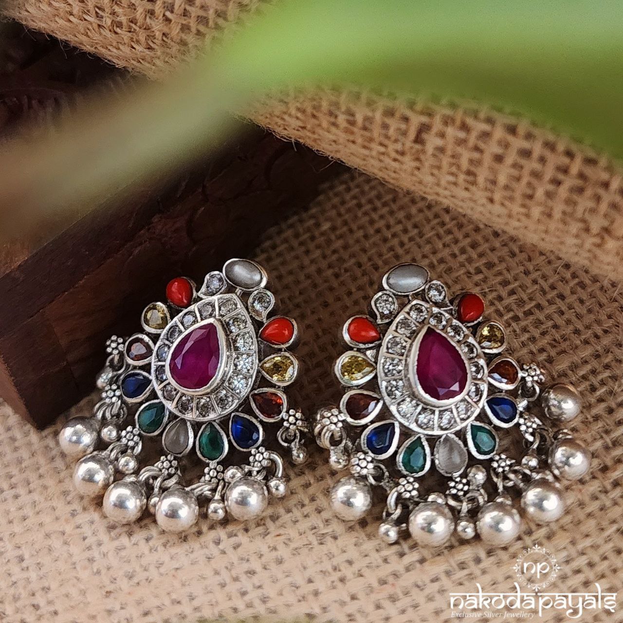 Pink Drop Navratna Studs (C1924)
