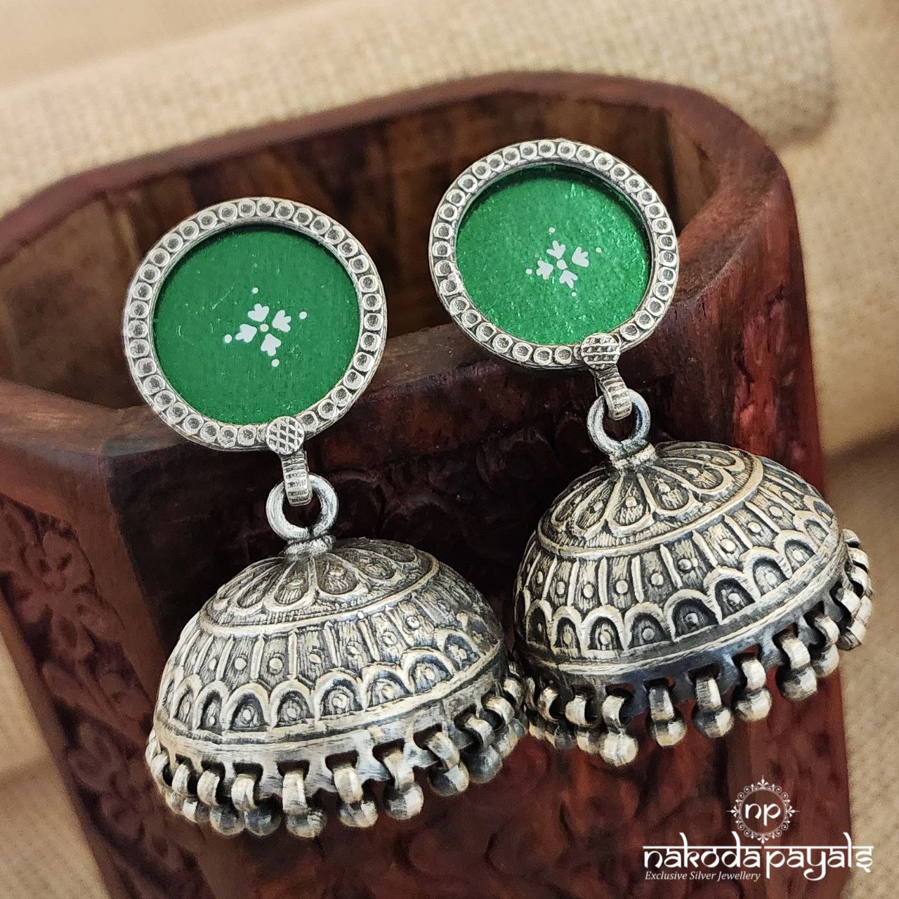 Green Printed Big Jhumka (J7986)