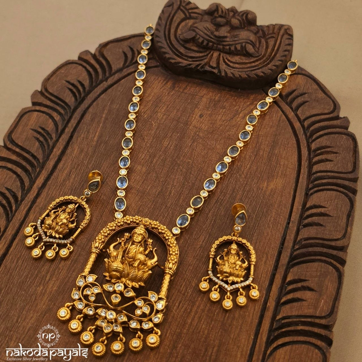 Blue Lakshmi Ball Drops Neckpiece With Earrings (Gn11105)