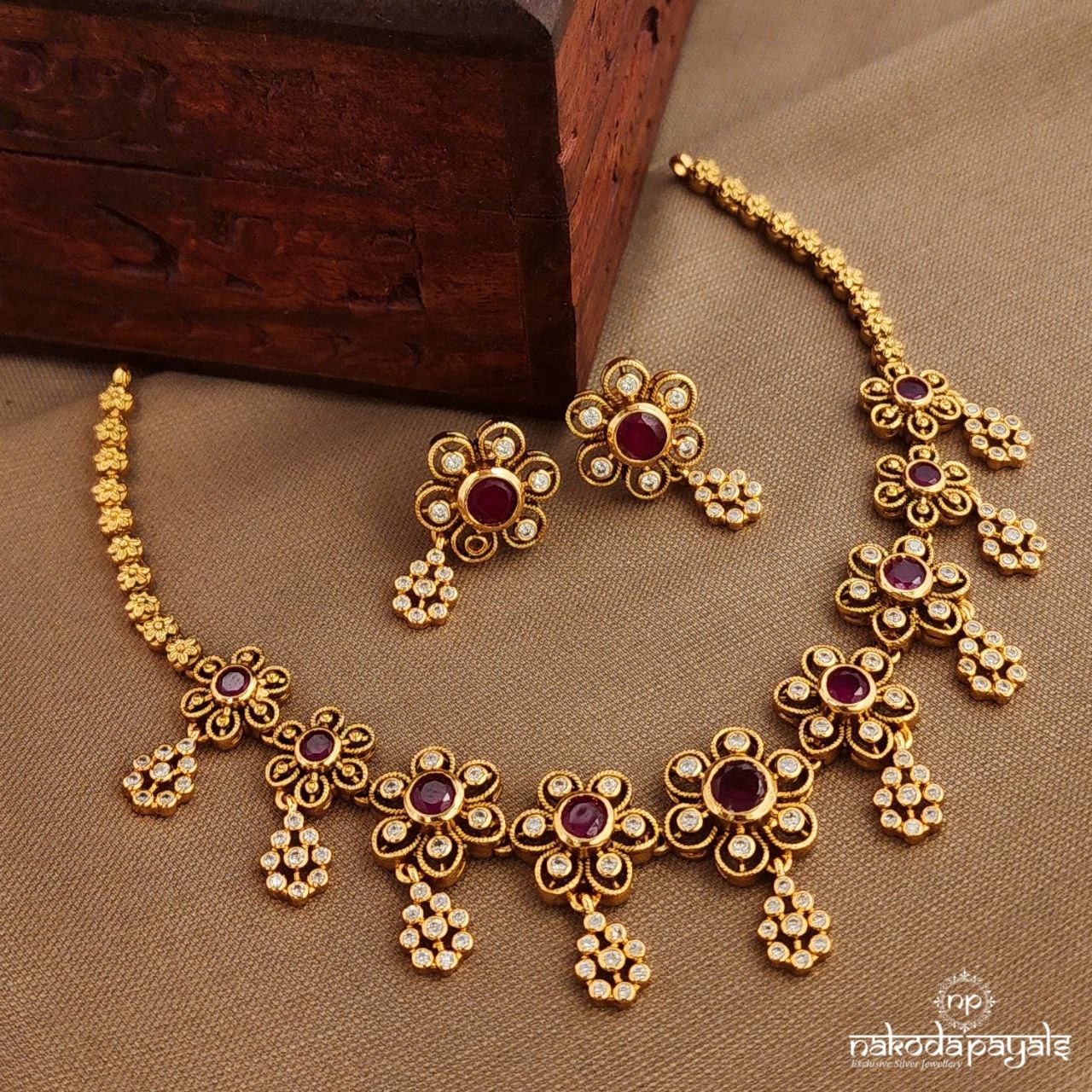 Pink Drop Neckpiece With Earrings (Gn9987)