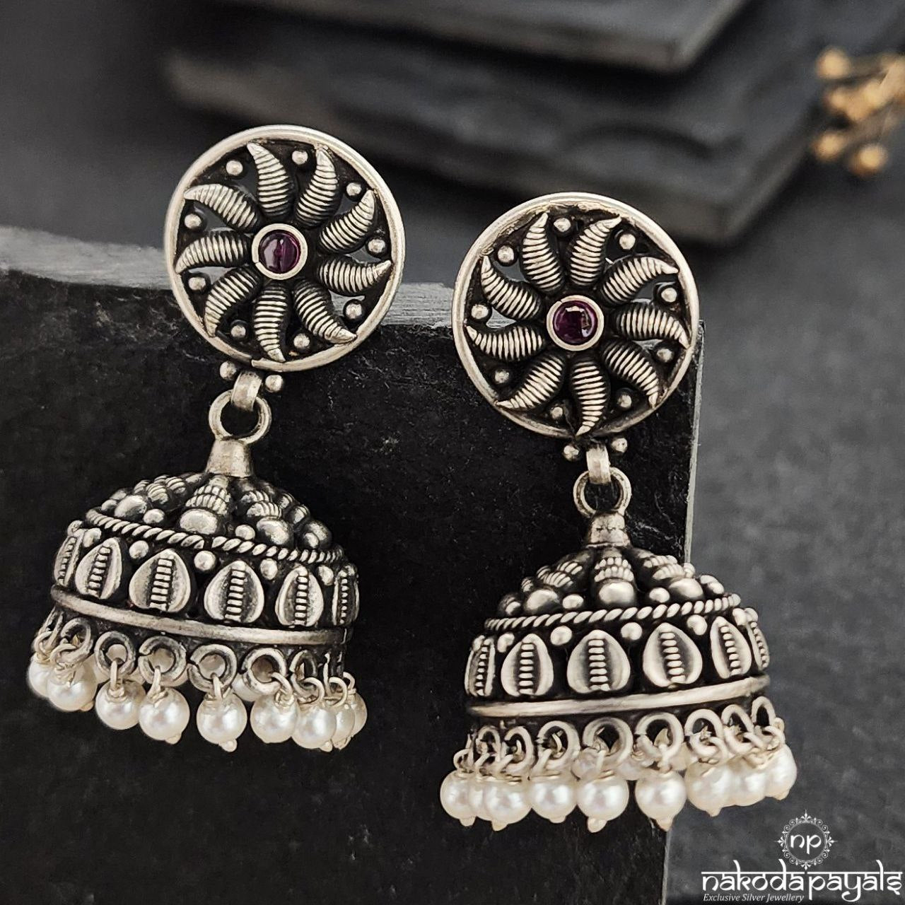 Circular Pink Dot Pearled Drop Jhumka (J1114)