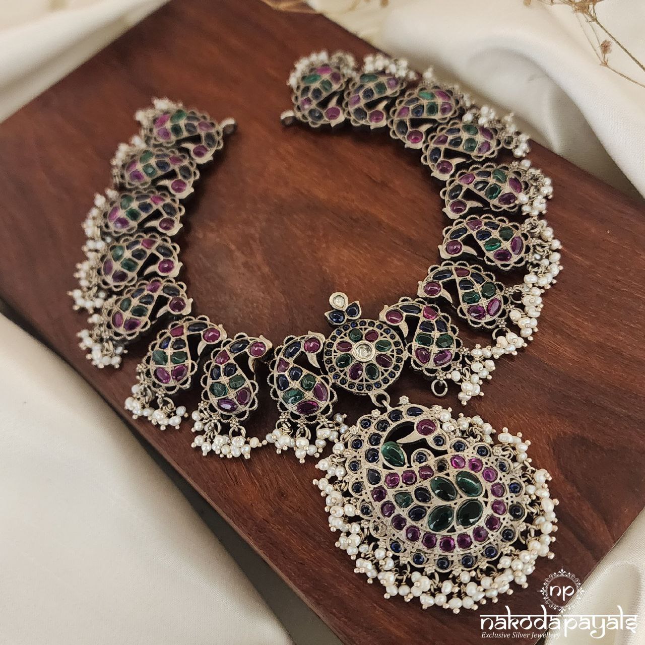 MultiColor Peacock Pearled Neckpiece (N10151)