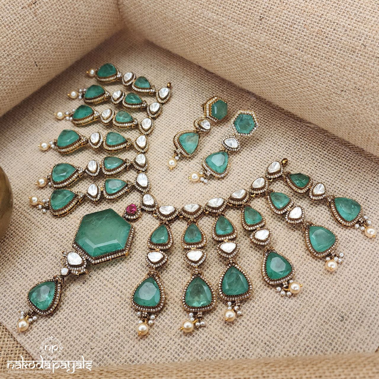 Emerald Green Moissanite Neckpiece Set (Gn8464)