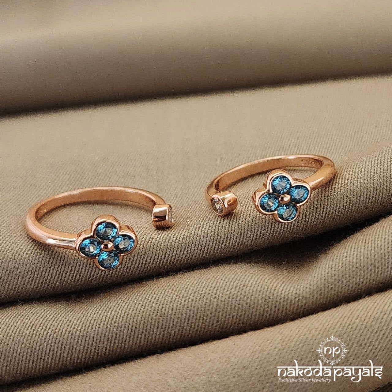 Rose Gold Adjustable Blue Toerings (T4367)