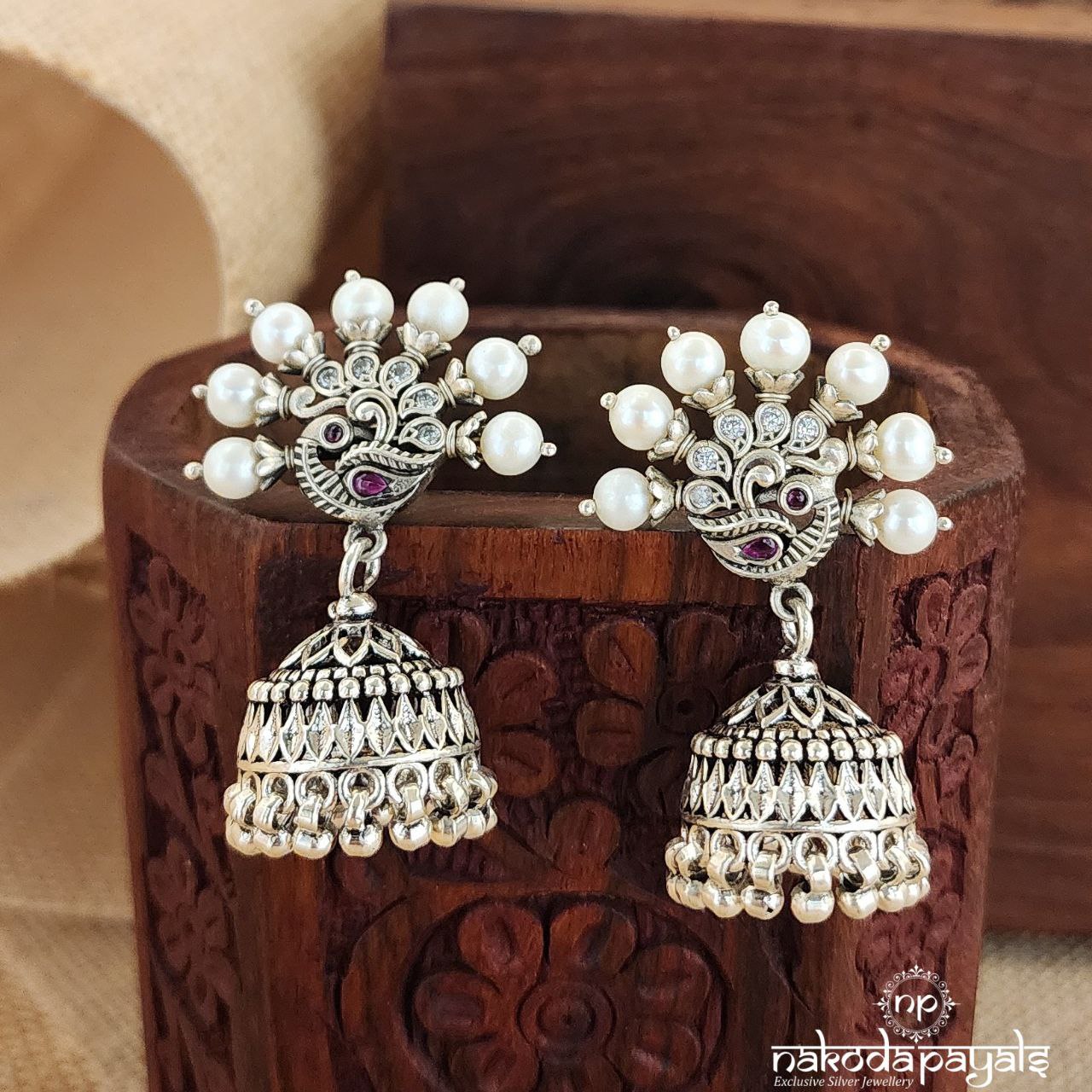 Charming Peacock pearled Jhumka (J7994)