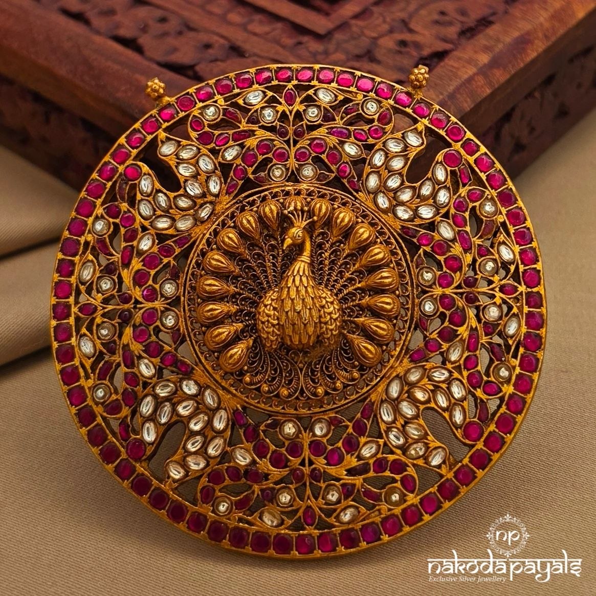 Circular Peacock Kundan Pendant (Gp2216)