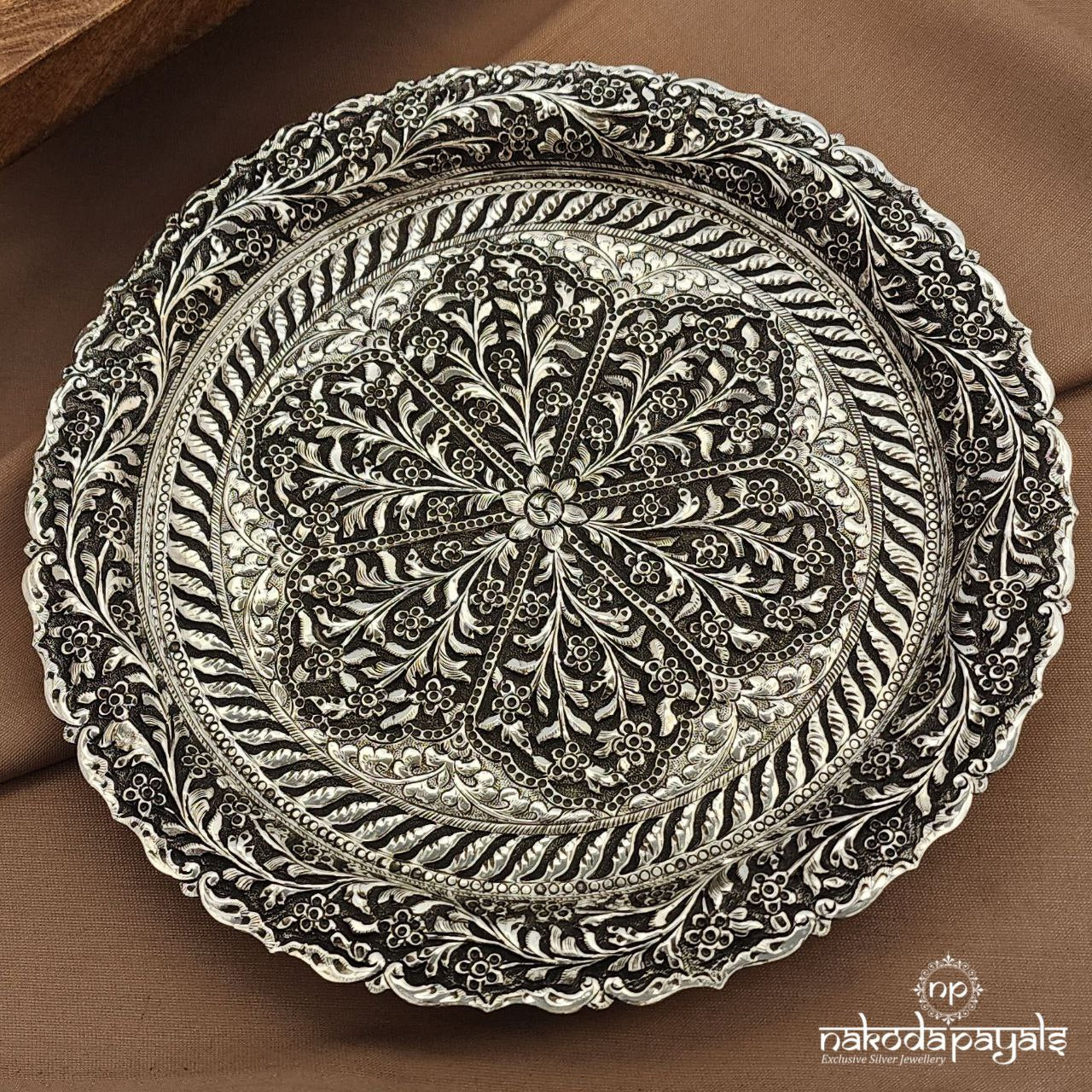 Oxidised Floral Chitai Plate"10.2 inch Diameter"(Aa2516)