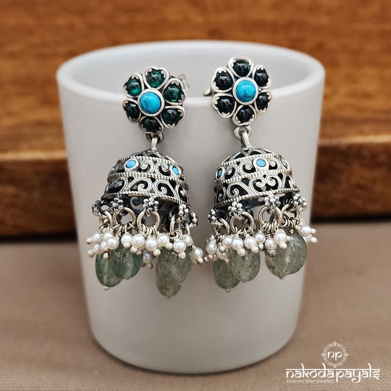 Green Drop Torquoise Jhumka (J1449)