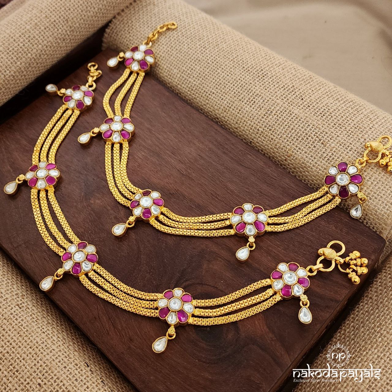 Traditional White drop Kundan Anklets(A6384)