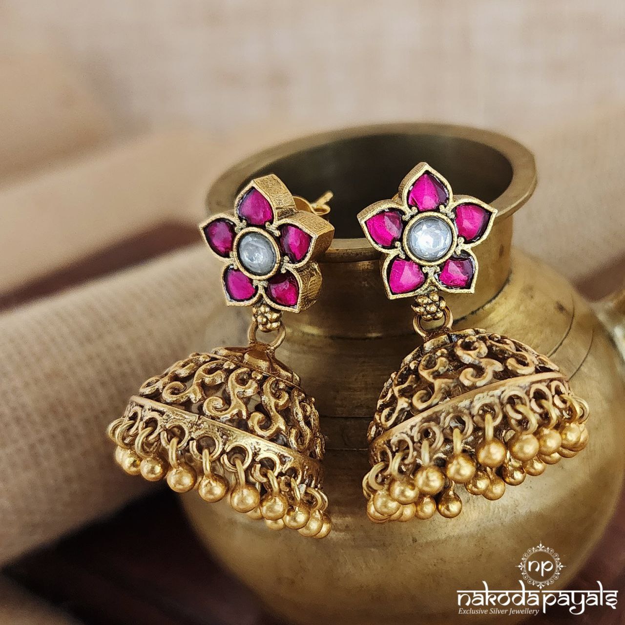 Pink Ball Drop Jhumka (Ge8572)