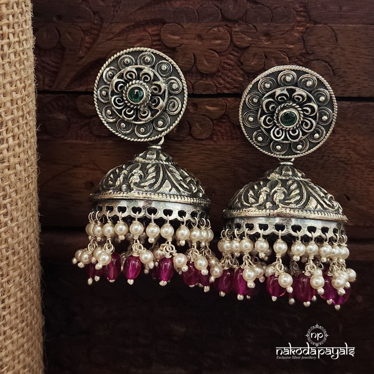 Oxidised Green Dot Jhumka (J1383)