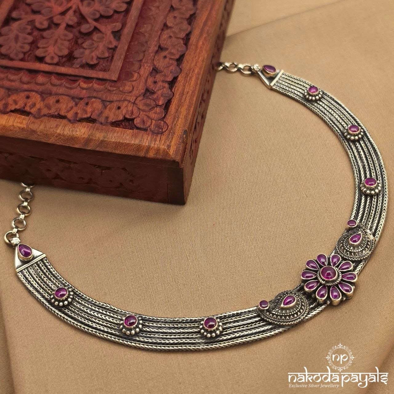 Elegant Pink Oxidised Neckpiece (N11878)