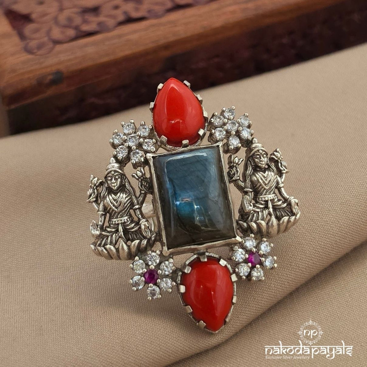 Coral Lakshmi Finger Ring (F3010)
