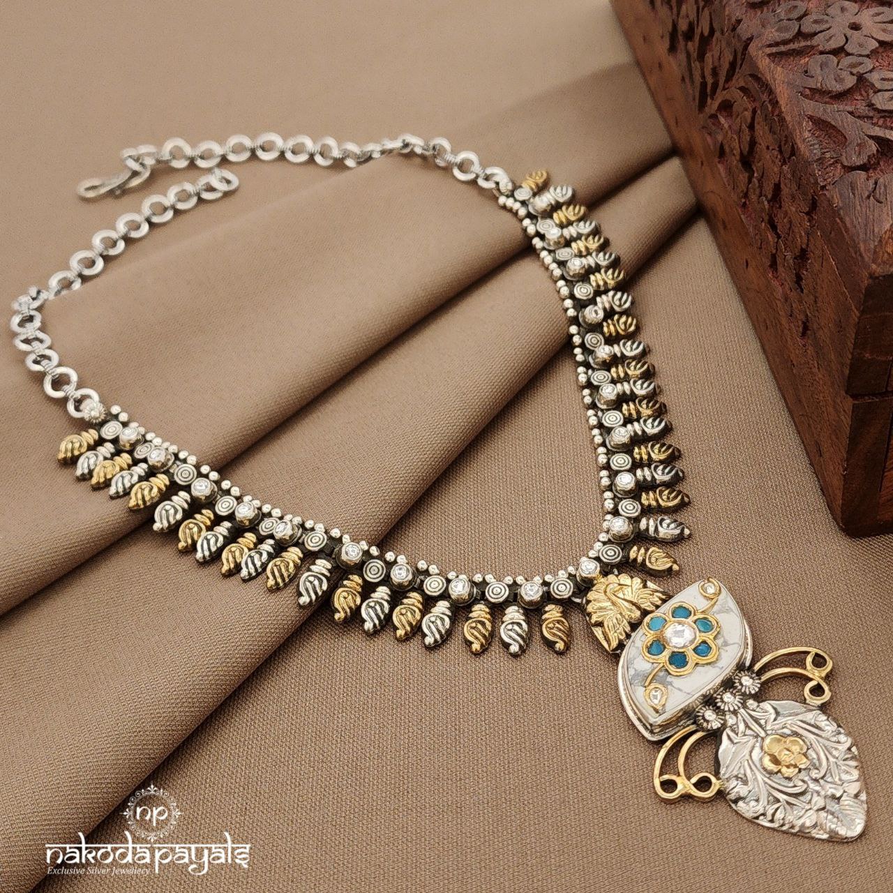 Meenakari Turquoise Dual Tone Neckpiece (N11393)