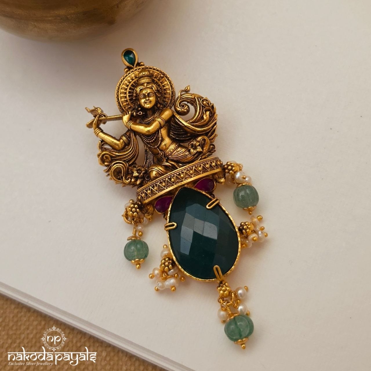 Elegant Krishna Green Drop Pearl Pendant (Gp2539)